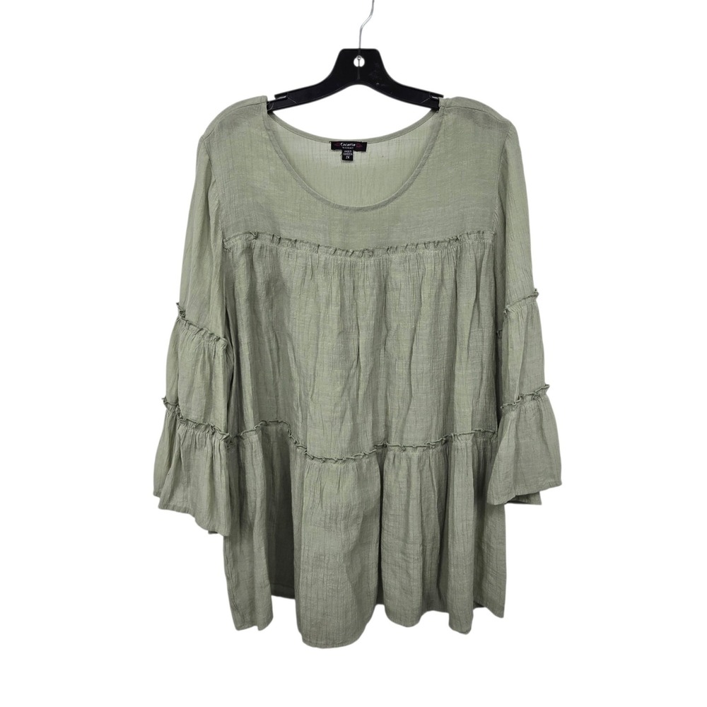 Cocomo Tiered Ruffled Tunic Top Women Plus 2X Green Peasant Boho Blouse Festival
